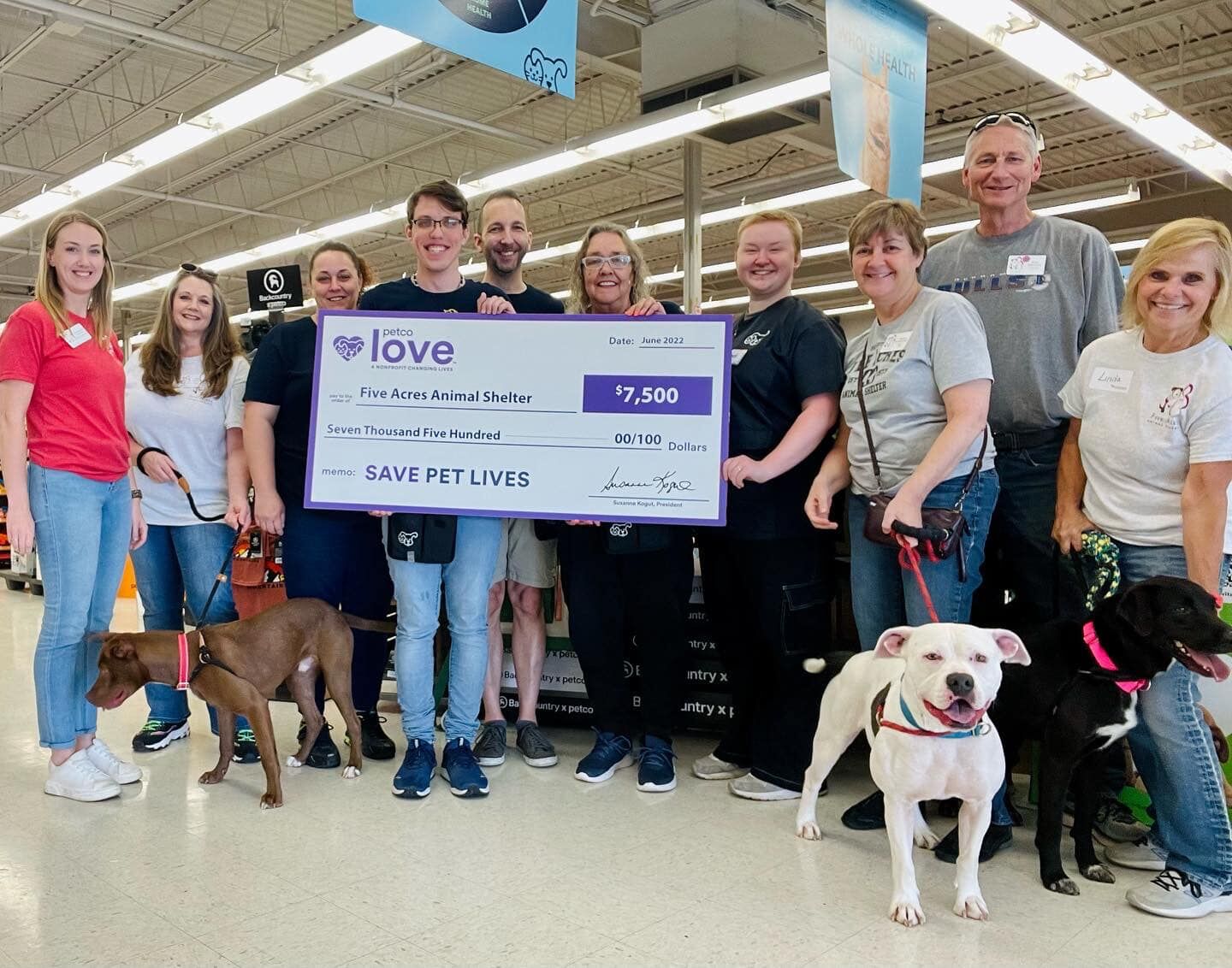 Petco check presentation to Five Acres Animal Sanctuary